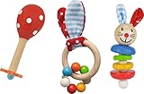 Eichhorn 100017045 - Baby Starter/Geschenke Set mit Maraca, Greifling mit Sound und Greifling mit Hasenmotiv, 3-teilig, ab 3 Monaten