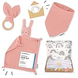 Räuberella® Baby Geschenk Junge & Mädchen + Gratis Geschenkkarte/Schmusetuch, Beißring und Lätzchen/Geschenk zur Geburt