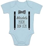 Shirtgeil Mädels, Hier Bin Ich! - Geschenk für Neugeborene Jungen Baby Kurzarm Body (3-6M, Hellblau)