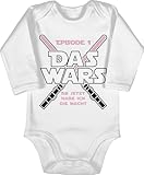 Baby Body langarm Mädchen Junge - Zur Geburt - Das Wars Jetzt habe ich die Macht - 3/6 Monate - Weiß - pullerparty geschenk born sprüche babybody babygeschenke pregnancy episode 1 strampler