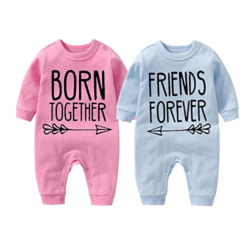 culbutomind Baby Zwillinge Baby Bodys Doppel Ärger süßes Outfit mit Hut Baby Pyjamas Zwillinge Geschenk(PB 4-6 Months)