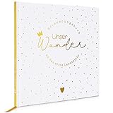 MilaBoo® Unser Wunder Erinnerungsbuch Hardcover Gold I Liebevoll gestaltetes Babyalbum für das erste Jahr I besonderes Geschenk zur Geburt