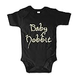 net-shirts Organic Baby Body mit Baby Hobbit Aufdruck Spruch lustig Strampler Babybekleidung aus Bio-Baumwolle mit Zertifikat Inspired by Herr der Ringe, Größe 0-3 Monate, Schwarz