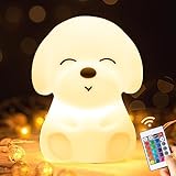 One Fire Nachtlicht Kinder, Kawaii 16 Farben Nachtlicht Baby, Fernbedienung Stilllicht Dimmbar Nachttischlampe Kinder,1200mAh Akku Lampe&Timing Kinder Nachtlicht,Silikon Hund Kinder Spielzeug Geschenk