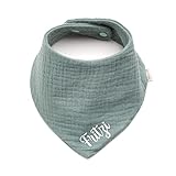 Personalisiertes Dreieckshalstuch aus Baumwolle, Halstuch für Jungen, Mädchen, Unisex, mit Druckknopfverschluss, in verschiedenen Farben mit Wunschnamen (Dunkelmint)