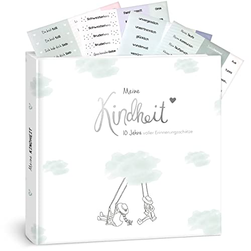 mintkind® Erinnerungsalbum Meine Kindheit - die ersten 10 Lebensjahre mit passendem Stickerbogen I Kindheitserinnerungen Tagebuch Geschenk zur Geburt