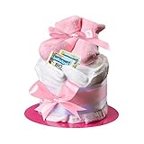 Windeltorte Mädchen in Rosa mit Babysocken, Geschenke zur Geburt für die Mutter, Taufe oder Baby-Party - Geschenkidee mit neugeborene Windeln - Inklusive Glückwunschkarte