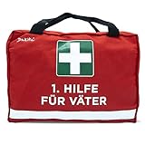 Dakita 1. Hilfe Tasche für Väter zur Geburt oder am Vatertag - 28x18x8cm groß | Lustiges Geschenk für Papa zur Geburt oder Pullerparty | Lustige Verpackung für Geschenke (ohne Inhalt, rot - Väter)