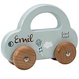 KIDSLINO Holz Spielzeug Auto blau - personalisierbar I Geschenk zur Geburt & Taufe I Handmade Holzspielzeug ab 1 Jahr I Personalisierte Geschenke Baby I Holzauto mit Name & Geburtstdaten