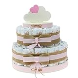 Originelle Geschenkidee Windeltorte für Mädchen für Kleinkinder, Geburt, Babyparty, Original und wirtschaftlich, Wolke Mädchen (Torte mit 30 Windeln)