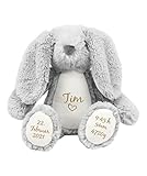 mamir home Hase Baby Geschenk Kuscheltier personalisiert mit Name & Geburtsdaten I 34cm I Geschenkidee zur Geburt I Taufe, Geburtstag & Weihnachten