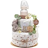 Trend Mama® Windeltorte | Windeltorte | Wald | Neutral | mit Musselintuch, Baby Teeflasche, Spucktuch, Babysocken | Babygeschenk