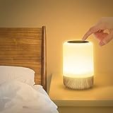 Görvitor LED Nachttischlampe Touch Dimmbar, Tischlampe Batteriebetrieben 8 Farben und 3 Modi, Holzmaserung Nachtlicht Batterie USB-Aufladung mit Timing-Funktion für Schlafzimmer Wohnzimmer