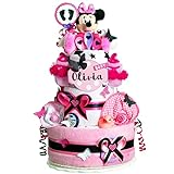 MomsStory - Windeltorte Mädchen | Windelgeschenk Minnie Mouse Disney | Baby-Geschenk zur Geburt Taufe Babyshower | 3 Stöckig (Rosa-Schwarz) XXL Geburtsgeschenk