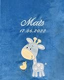 KIDDI-MEDIA Babydecke mit Name und Geburtsdatum Bestickt/kuschelig weich / 1A Qualität (Blau - Giraffe)