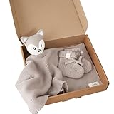 Livella Kuscheltuch „Fuchs“ mit Söckchen - Reine Bio-Baumwolle – Premium Schmusetuch, Kuscheldecke, Schmusedecke, Strickdecke - Samtweich & atmungsaktiv