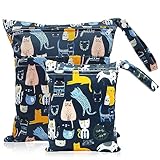 Loscarol 2 Stück Wetbag Kindergarten Groß, Nasstasche Wet Bag Windeltasche Klein, Nassbeutel Kindergarten Personalisiert for Baby Stoffwindeln (Katze)