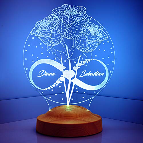 Sentidos Personalisierte Geschenke Premium 3D Led Lampe Muttertagsgeschenk Nachttischlampe für Weihnachten Geburtstag Partnergeschenk… (Rosen Unendlichkeit)
