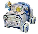 Windeltorte | Windelauto mit Schlafbär und Schnullerkette blau | Windelgeschenk Junge