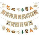 Wald Baby-Dusche Dekorationen Set beinhaltet 1 kleines Welcome Baby Banner und 2 Fuchs Hirsch Eule willkommen Baby; Passend für Babypartygeburtstagsfeier mit Dekorationen Dieser Waldparty-Fahne