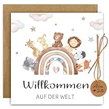 O'meFun Karte Geburt Geldgeschenk Geburt mit Umschlag, Karte Geschenke zur Geburt mädchen & junge, Sinnvolle Geschenke zur Geburt, Karte Taufe, Regenbogentiere Glückwunschkarte Baby Geburt Geschenk