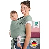 Laleni Tragetuch Baby neugeboren bis 15 kg aus weicher Baumwolle | Babytrage Neugeborene ab Geburt | OEKO-TEX zertifiziertes Tragetuch Kleinkind | Wickeltuch Baby mit 5,10 m Länge | Babytuch in Grün