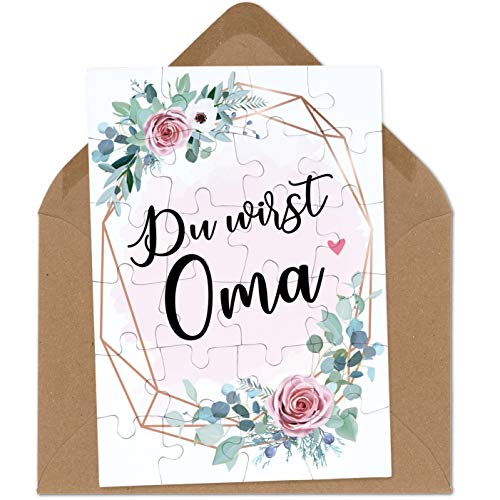 OWLBOOK Du wirst Oma rosa Blumenkranz Puzzle mit Brief-Umschlag Geschenke Geschenkideen für die Familie zur Geburt & Schwangerschaft verkünden
