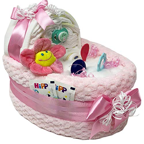 Geschenk für Mädchen Korb rosa groß Baby Party Geburt Windeltorte XL Taufe 