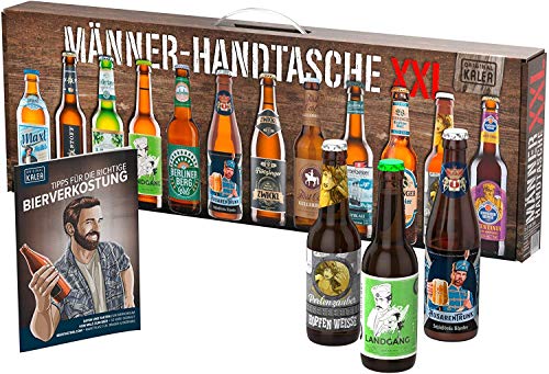 KALEA Männerhandtasche XXL, 12 Biere von Privatbrauereien aus Deutschland, Geschenk zu Weihnachten oder zum Geburtstag für Männer und Frauen die gerne Biere verkosten