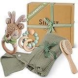 SILKIST Baby Geschenk zur Geburt Hochwertiges Set aus Musselin Tuch, Rassel, Beißring, Lätzchen & Haarbürste für Babys 100% Bio Baumwolle für Mädchen & Junge Grün