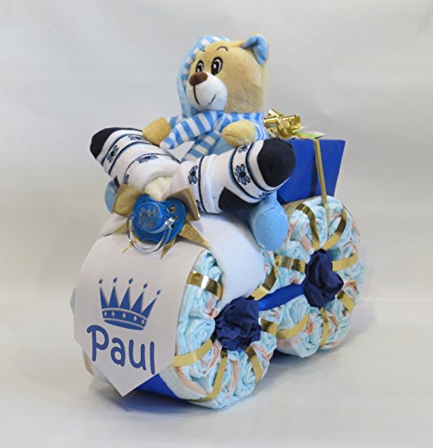 Windeltorte - Windelmotorrad'Prinz' mit Bär blau