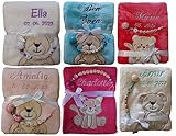 Wuff-Dogsworld Babydecke mit Namen Bestickt + Schnullerband personalisiert Taufe Baby Geschenk Geburt Nuckelband Geburtsdatum Taufgeschenk Junge Mädchen