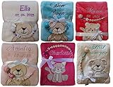 Wuff-Dogsworld Babydecke mit Namen bestickt + Schnullerband personalisiert Taufe Baby Geschenk Geburt Nuckelband Geburtsdatum Taufgeschenk Junge Mädchen