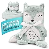 Babykajo Babydecke mit Namen Bestickt – 2in1 Kuscheldecke Wird zusammengerollt zum Kuscheltier – Perfektes Baby Geschenk zur Geburt für Jungen und Mädchen! Babydecke personalisiert.