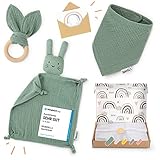 Räuberella® Baby Geschenk Junge & Mädchen enthält Geschenkkarte, Schmusetuch, Beißring und Lätzchen Geburt