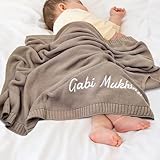 TICBIK Personalisierte Babydecke mit Namen Baumwolle, Strickdecke Baby Decke Neugeborenen Personalisiert, Babydecke Junge Mädchen Baby Geschenk Personalisiert Geschenke mit Namen