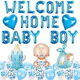 Willkommen Zuhause Deko Junge - 39 Stück Willkommen Zuhause Baby mit Welcome Home Baby Boy Girlande, Luftballons Dekoration, Herzlich Willkommen Deko für Babyparty Deko Junge