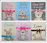 BotoBaby® ★ Babydecke mit Namen und Datum Bestickt ★ Süß und kuschelig ★ Geschenk Geburt Taufe Babyshower★