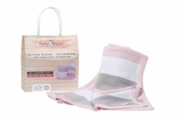 Babydecke aus 100% Bio Baumwolle in rosa für Mädchen von MINKY MOOH® - Die Strickdecke ist ideal als Schmusedecke oder Kuscheldecke - das #1 Neugeborenen Geschenk zur Geburt - 3