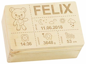 LAUBLUST Holzkiste mit Gravur Personalisiert ❤️ Teddybär Motiv ❤️ Zur Geburt - 30x20x14cm, Natur, FSC® - 1