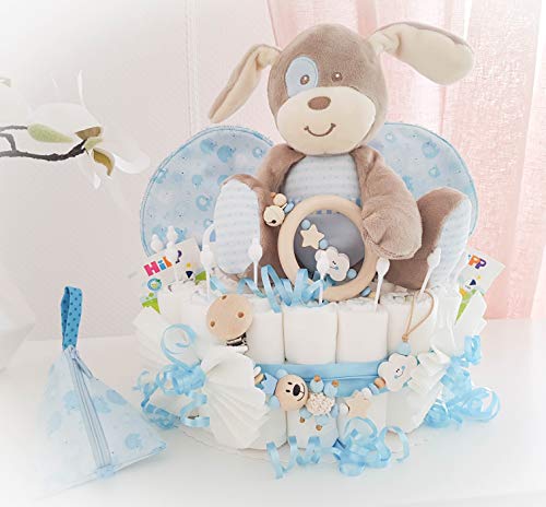 Handmade Geburt Windeltorte XXL mit GRATIS GESCHEK F/ÜR DIE MAMA Babyparty Kuschelhase I Schnullerkette /& Kinderwagenkette I Spucktuch I Kirschkernkissen Geschenk