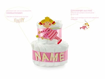 dubistda© Windeltorte Schutzengel für Mädchen personalisiert mit Namen / 25cm - Geschenk zur Geburt für Mädchen mit Grußkarte (rosa) - 5