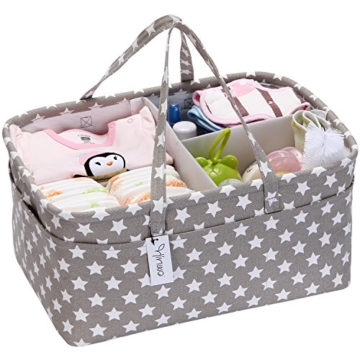 Hinwo Baby Windel Caddy 3-Compartment Infant Nursery Tote Aufbewahrungsbehälter Tragbare Organizer Neugeborenen Dusche Geschenkkorb mit abnehmbarem Teiler 10 unsichtbaren Taschen für Windeln - 1