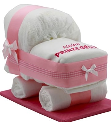 Kleine Windeltorte/Windelwagen rosa für Mädchen - mit Lätzchen"kleine Prinzessin" - das perfekte Geschenk zur Geburt oder Taufe + gratis Klappkarte - 1