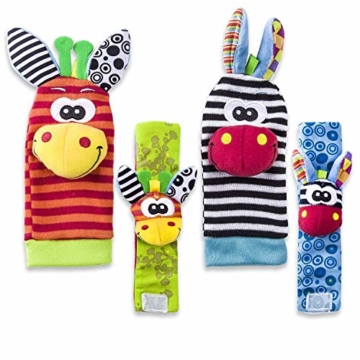 Baby Rattle Toy – Cute Animal Infant 4 (2 Waist and Socks) Soft Wrist Strap Rattles & Foot Finder Set Soft Development Toy for Children, Colourful by Funky Planet - 2