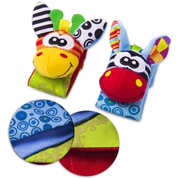 Baby Rattle Toy – Cute Animal Infant 4 (2 Waist and Socks) Soft Wrist Strap Rattles & Foot Finder Set Soft Development Toy for Children, Colourful by Funky Planet - 3