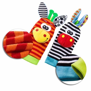 Baby Rattle Toy – Cute Animal Infant 4 (2 Waist and Socks) Soft Wrist Strap Rattles & Foot Finder Set Soft Development Toy for Children, Colourful by Funky Planet - 4