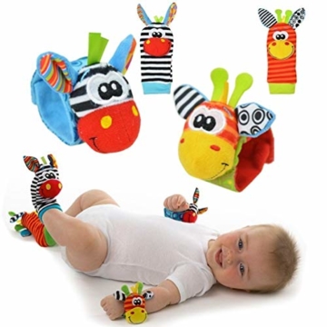 Baby Rattle Toy – Cute Animal Infant 4 (2 Waist and Socks) Soft Wrist Strap Rattles & Foot Finder Set Soft Development Toy for Children, Colourful by Funky Planet - 1