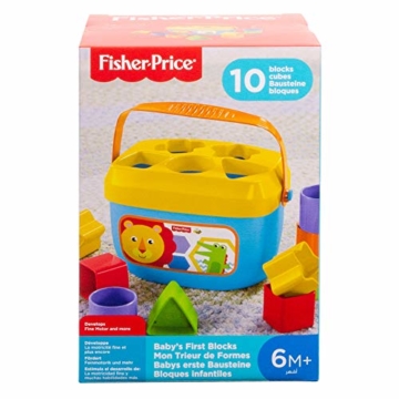 Fisher-Price FFC84 - Babys Erste Bausteine Baby Spielzeug Formensortierspiel mit Spielwürfeln und Eimer zum Verstauen ab 6 Monaten - 6