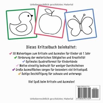 Kritzelbuch ab 1 Jahr: Erstes dickes Ausmalbuch mit 50 tollen Motiven zum Kritzeln, Ausmalen und Lernen der ersten Gegenstände für kreative Kinder - 2